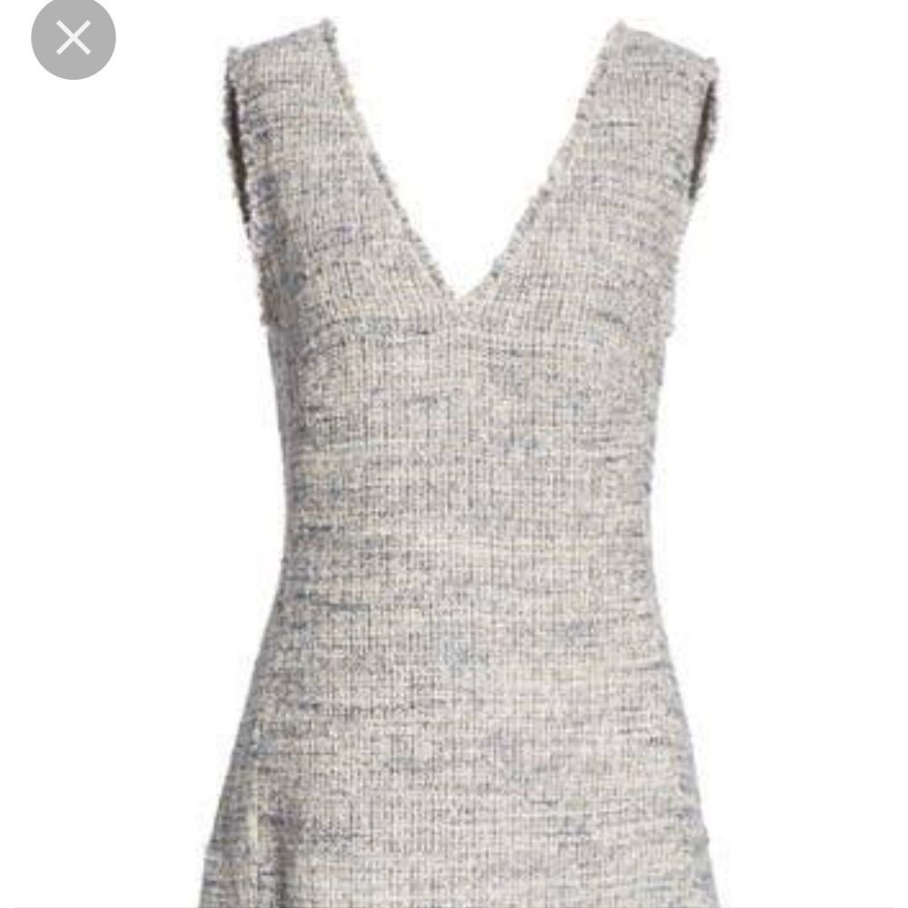 REBECCA TAYLOR Sleeveless V neck Tweed blue grey Ruffle Hem Sheath Dress… - Picture 15 of 16